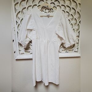 A New Day Textured Puffy Sleeve White Mini Dress Size XXL